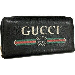 Gucci Zip Around Wallet Logo Sherry Line Black Leather